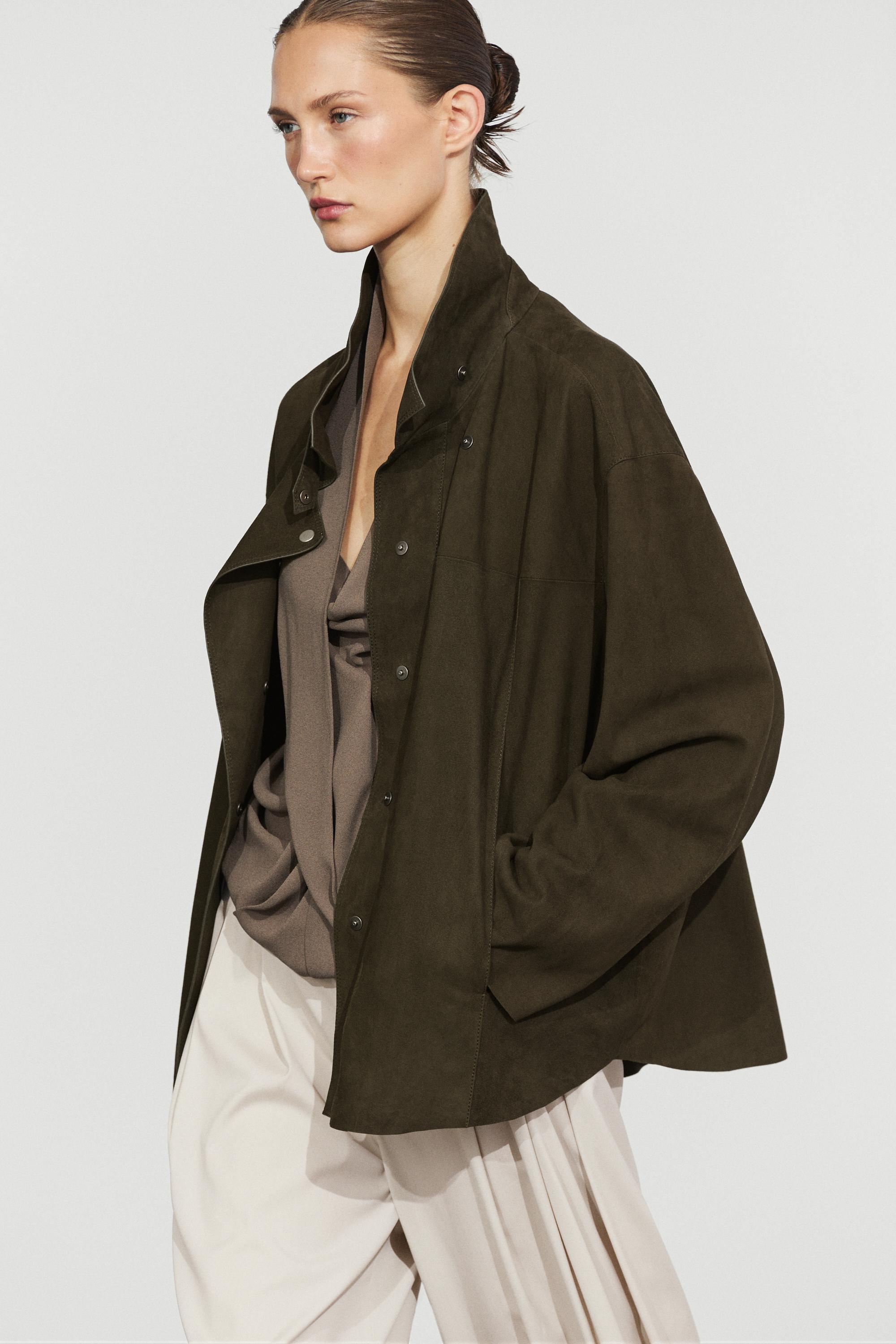 High-neck faux suede jacket